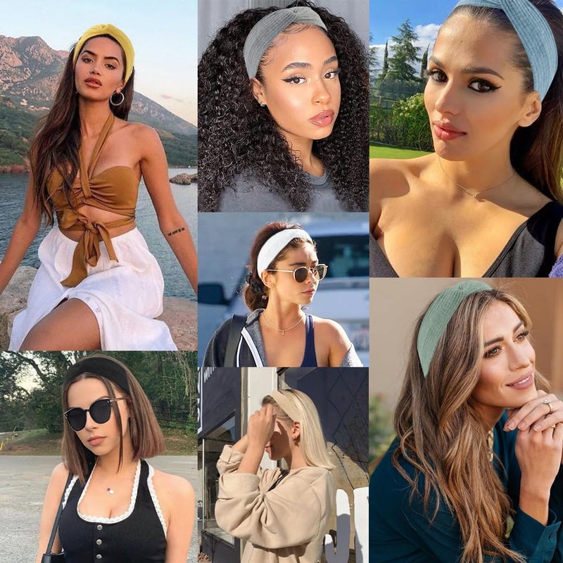 AHONEY 8 Pack Head Bands for Women's Hair Twist Headband Stretchy Workout Elastic Fabric Solid Color Turban Headbands Hair Bands Hair Accessories for Women Fashion Yoga (Cute Style) - Image 3